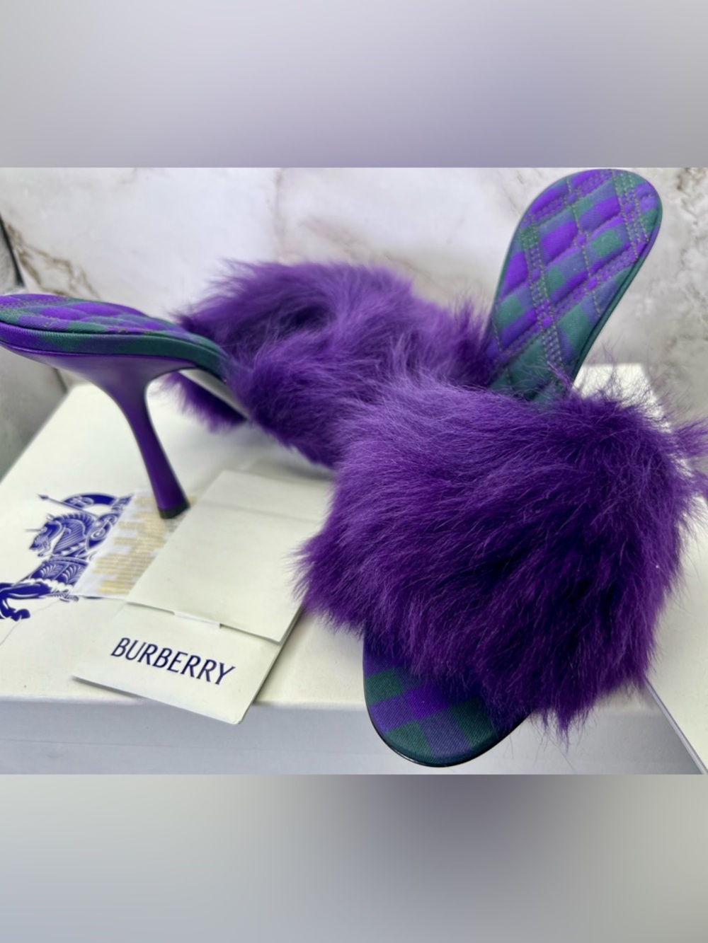Burberry Purple Minnie Real Fur Shearling Stiletto Mules Full Inclusion. Size 37 - Picture 6 of 12